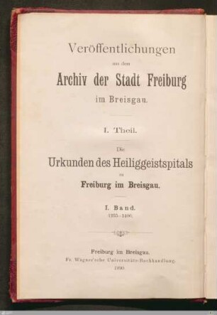 Titelblatt der Reihe - Veröffentlichungen aus dem Archiv der Stadt Freiburg im Breisgau