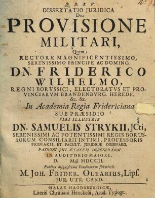 Dissertatio Juridica De Provisione Militari