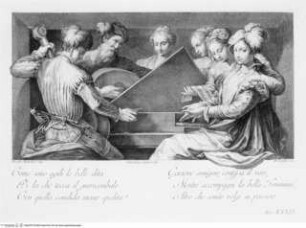 "Le Pitture di P. Tibaldi e di N. Abbati esistenti nell ' Instituto di Bologna. Descritte ed illustrate da G. P. C. Zanotti". Venedig 1756, Musizierende (Taf. XXXIX)