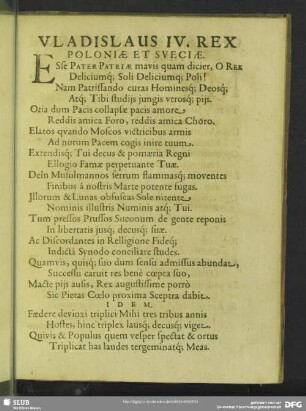 Vladislaus IV. Rex Poloniae Et Sveciae
