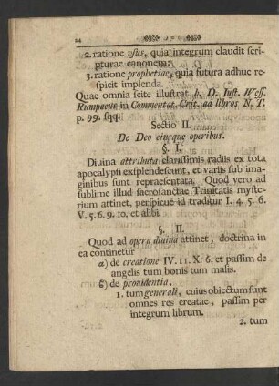 Sectio II. De Deo eiusque operibus