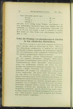 Ueber die Wirkung von phosphorsauren Alkalien in den alkalischen Entwicklern