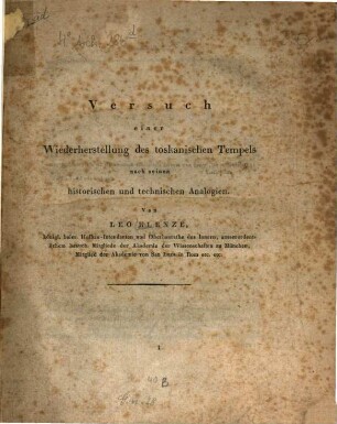 Versuch einer Wiederherstellung des toskanischen Tempels nach seinen historischen und technischen Analogien