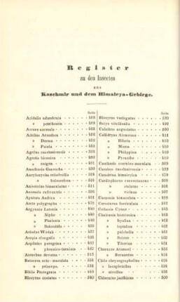 Register zu den Insecten aus Kaschmir und dem Himaleya-Gebirge
