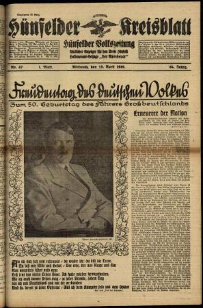 Erste Ausgabe vom Mittwoch, den 19. April 1939.