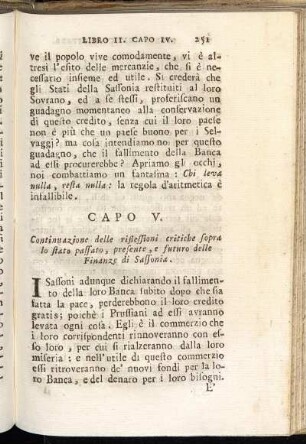 Capo V. Continuazione delle riflessioni critiche sopra lo stato passato, presente, e futuro delle Finanze di Sassonia.