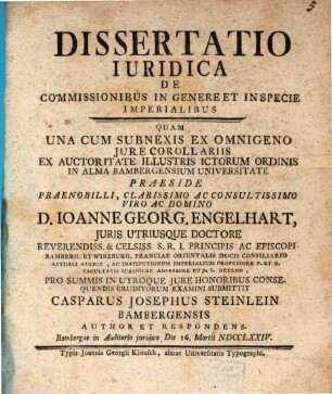 Dissertatio iuridica de commissionibus in genere et in specie imperialibus