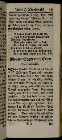 Morgen-Segen eines Communicanten. - Gebet um ein seliges Ende.