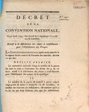Decret de la Convention Nationale, 1451. 1793