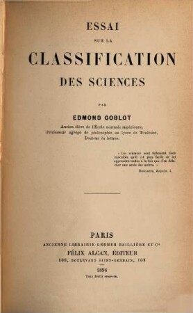 Essai sur la classification des sciences