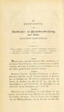 VI. Hoofdstuk. Aardrijks- en plaatsbeschrijving van Java. Residentie Banjoemaas