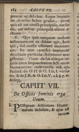 Caput VII. De Officiis hominis erga Deum.