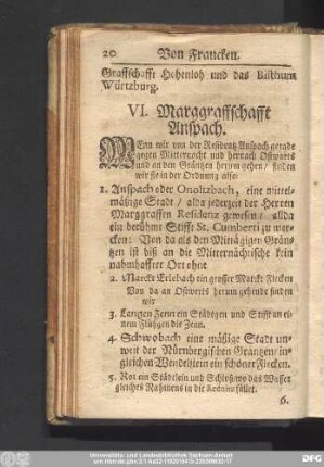VI. Marggraffschafft Anspach.