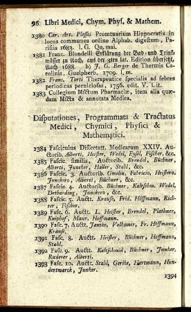 Disputationes, Programmata & Tractatus Medici, Chymici, Physici & Mathematici.