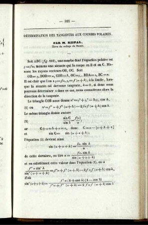Détermination des tangentes aux courbes polaires.