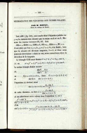 Détermination des tangentes aux courbes polaires.
