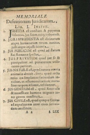Memoriale Definitionum Iuridicarum. Lib. I. Instit. 1. - 260.