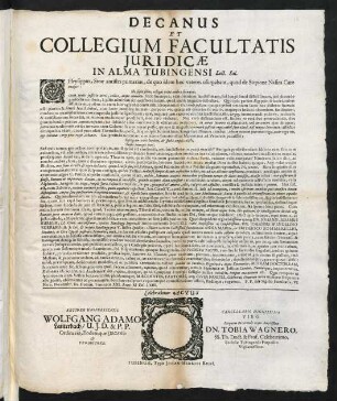 Decanus Et Collegium Facultatis Juridicae In Alma Tubingensi Lect. Sal.