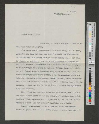 Brief an Werner von Melle