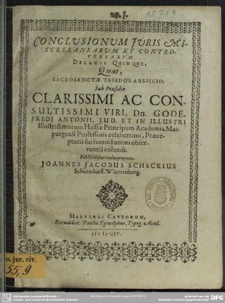 Conclusionum juris miscellanearum et controversarum decades quinque