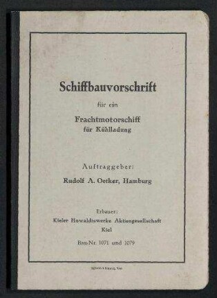 Schiffbauvorschrift für ein Frachtmotorschiff für Kühlladung