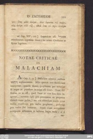Notae Criticae In Malachiam