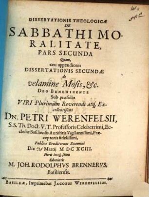 Dissertatio Theologica De Sabbathi Moralitate. 2