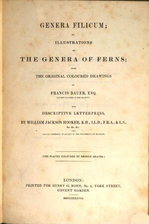 Genera Filicum : or illustrations of the ferns, and other allied Genera