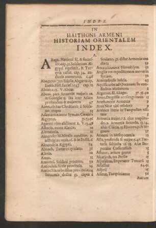 In Haithoni Armeni Historiam Orientalem Index.