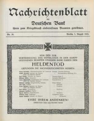 20.1915: Nachrichtenblatt der Deutschen Bank