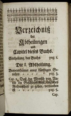 Verzeichniß der Abtheilungen und Capitel dieses Buches.