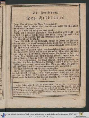 Die Fortsetzung des Feldbaues.