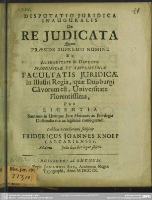 Disputatio Iuridica De Re Iudicata