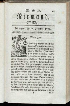 6tes Blat. Göttingen, den 7. Hornung 1756.
