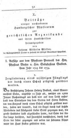 X. Beiträge einiger verstorbenen Hamburgischer Physicorum zur gerichtlichen Arzneikunde aus ihren Handschriften