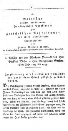 X. Beiträge einiger verstorbenen Hamburgischer Physicorum zur gerichtlichen Arzneikunde aus ihren Handschriften