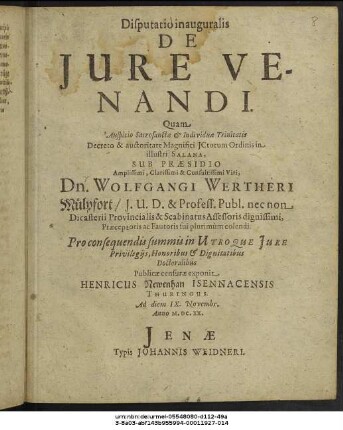 Disputatio inauguralis De Iure Venandi
