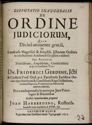 Disputatio Inauguralis De Ordine Iudiciorum