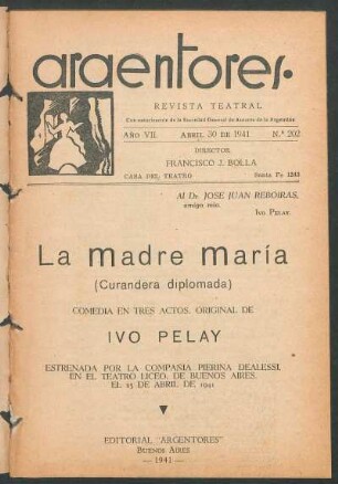 1941020200: La madre María : (curandera diplomada) ; comedia en tres actos