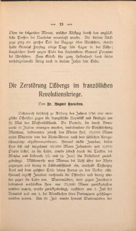 Die Zerstörung Lißbergs im französischen Revolutionskriege.