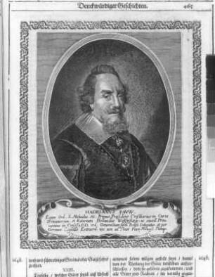 Bildnis Adriaen Pauw van Heemstede, S. 465. Kupferstich; 190 x 150 mm (Bildspiegel). Aus: Theatri Europaei ... Sechster und letzter Theil. 1647-1651. Franckfurth, M., Matthäi Merians sel. Erben. Dresden: SLUB Hist.univ.B.0062
