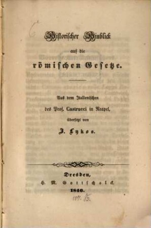 Historischer Hinblick auf die römischen Gesetze