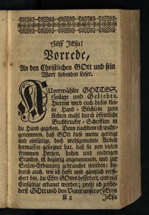 Vorrede, An den Christlichen Gott und sein Wort liebenden Leser