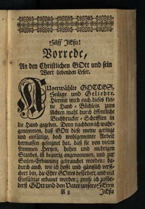 Vorrede, An den Christlichen Gott und sein Wort liebenden Leser