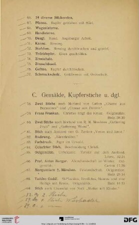 C. Gemälde, Kupferstiche u. dgl. (Nr. 78 - 104e)
