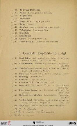 C. Gemälde, Kupferstiche u. dgl. (Nr. 78 - 104e)