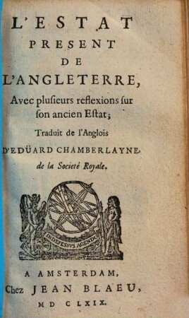 L' estat présent de l'Angleterre : avec plusieurs reflexions sur son ancien estat