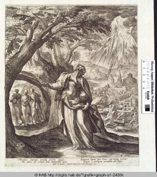 Die Frau Lots blickt auf die zerstörte Stadt Sodom.
