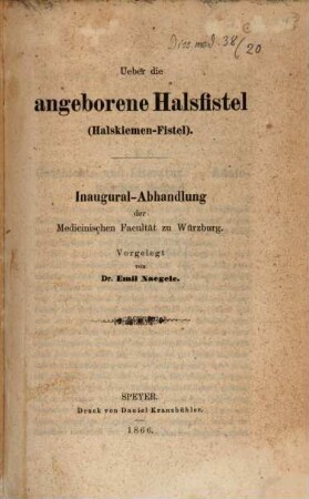 Ueber die angeborene Halsfistel (Halskiemen-Fistel)