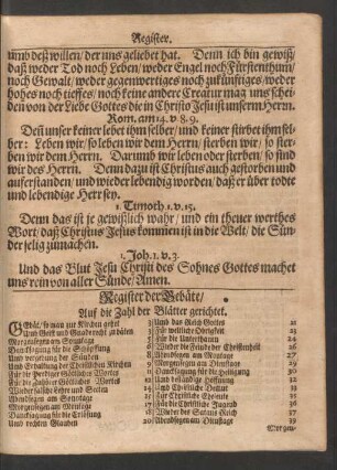 Register der Gebäte/ Auf die Zahl der Blätter gerichtet.